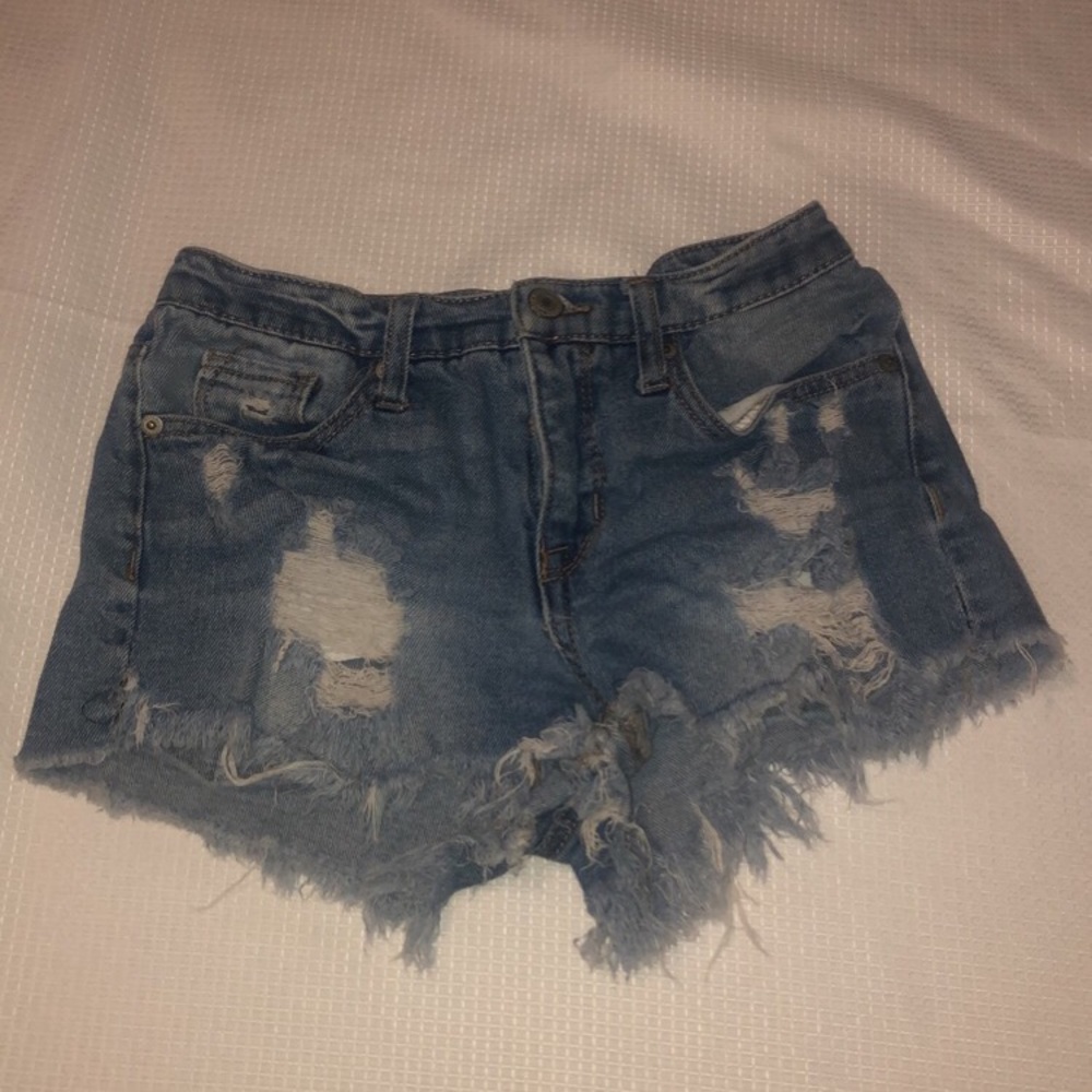 (2/$30) BLUE RIPPED JEAN SHORTS SIZE 00!